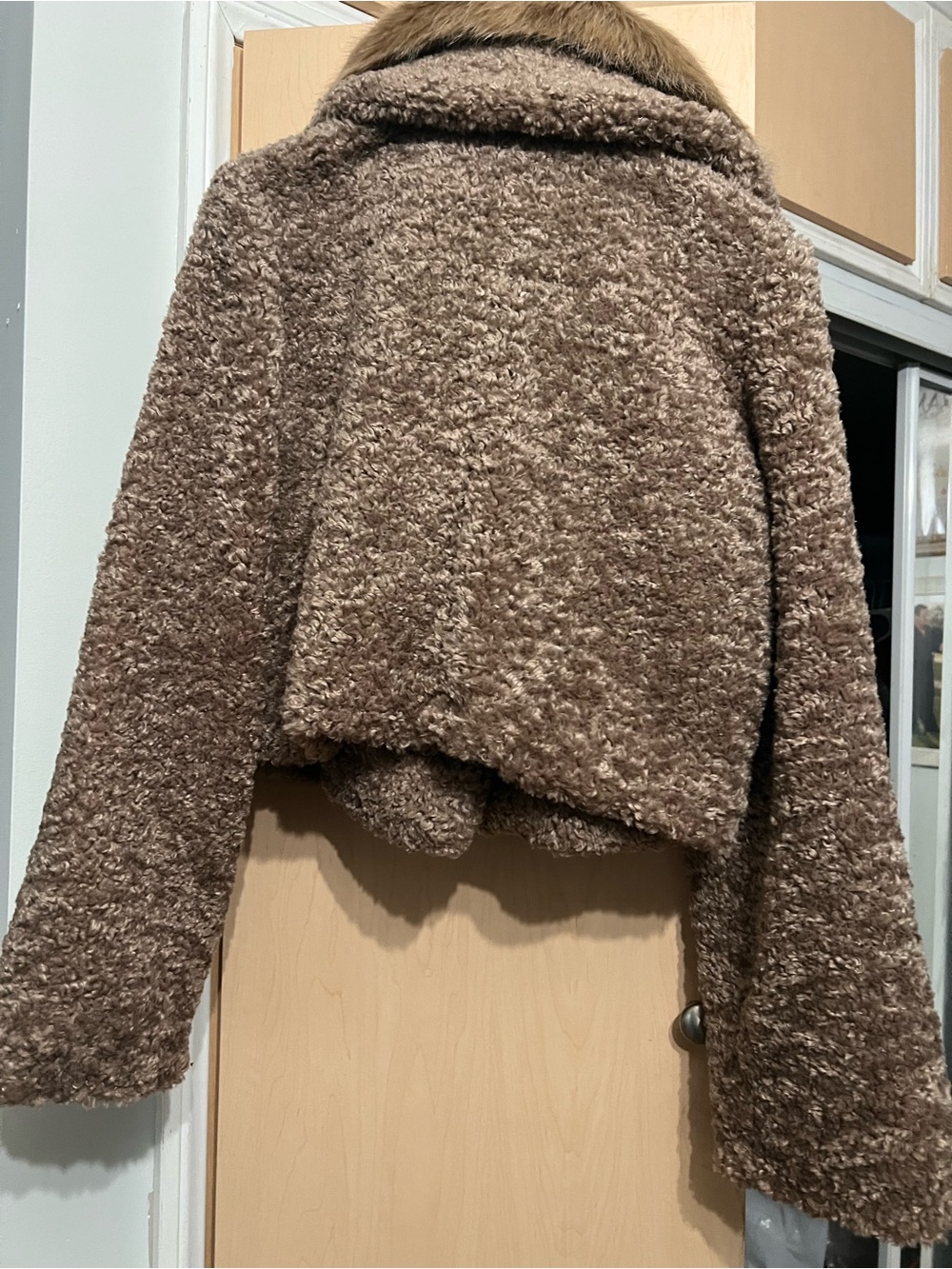 BCBGMaxAzria Taupe Faux Shearling Teddy Jacket with Fur Collar - Picture 2 of 5